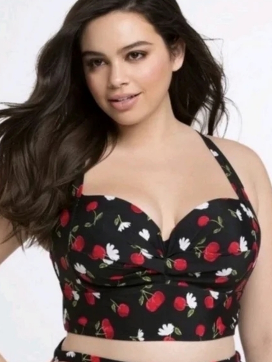 torrid Other - torrid Black Cherry Print Longline Pushup Swim Top, 1X (C3)